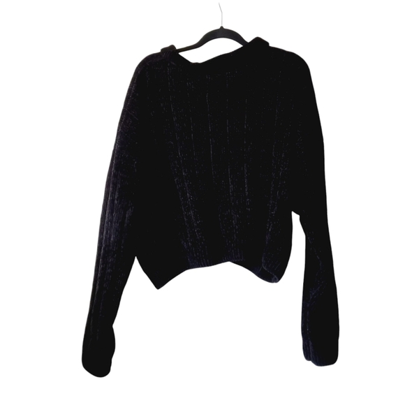 Double Zero Black Velvet Chenille Collared Button Up Boxy Cardigan L - Picture 3 of 6